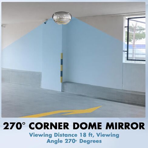 Sintuff 1 Pcs 18'' 270 Degree Corner Dome Mirror, Impact-Resistant Acrylic Corner Dome, High Viewing Angle, Security and Safety Mirror for Blindspot in Saudi Arabia