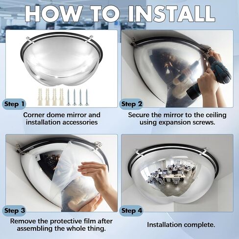 Sintuff 1 Pcs 18'' 270 Degree Corner Dome Mirror, Impact-Resistant Acrylic Corner Dome, High Viewing Angle, Security and Safety Mirror for Blindspot in Saudi Arabia