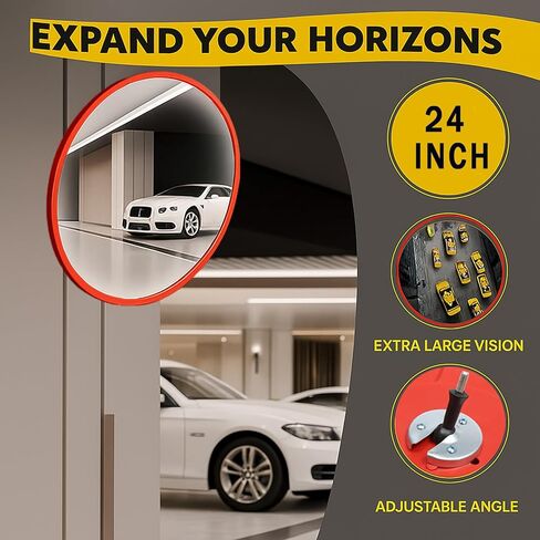 24" Safety Convex Mirror for Blind Spots – Traffic Mirror for Indoor/Outdoor Use, Corner Mirrors for Parking, Security, Business, Garage, Warehouse, and Office in Saudi Arabia