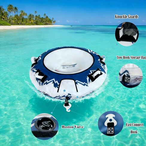 2-in-1 Inflatable Snow Tube Sled - 48" Heavy Duty Snow & Water Tube with Free 46ft Rope, Premium Canvas Cover for Adults & Family, All-Season Outdoor Toy in Saudi Arabia