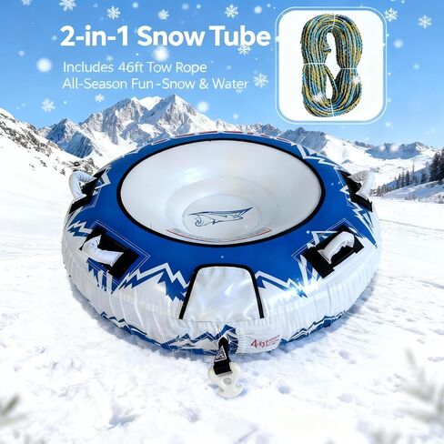 2-in-1 Inflatable Snow Tube Sled - 48" Heavy Duty Snow & Water Tube with Free 46ft Rope, Premium Canvas Cover for Adults & Family, All-Season Outdoor Toy in Saudi Arabia