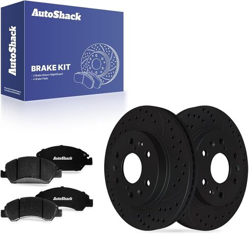AutoShack Front Brake Kit Replacement for Chevrolet Silverado 1500 4WD Drilled & Slotted E-Coated Disc Brake Rotors Black Ceramic Brakes Pads 12.98" 329.7 mm SCDPR65099650991092 in Saudi Arabia