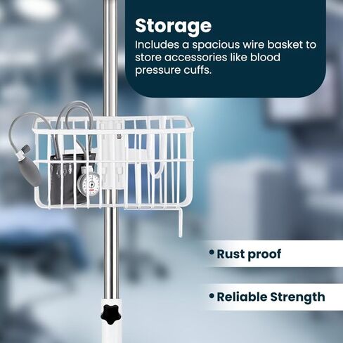 Rolling Stand for Edan M3 Series Vital Signs Monitor, (Monitor NOT Included), Blood Pressure Cuff Basket, Adjustable Pole, and Cord Organizer in Kuwait