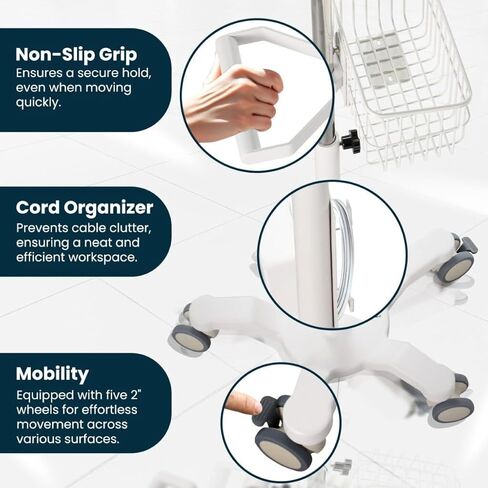 Rolling Stand for Edan M3 Series Vital Signs Monitor, (Monitor NOT Included), Blood Pressure Cuff Basket, Adjustable Pole, and Cord Organizer in Kuwait