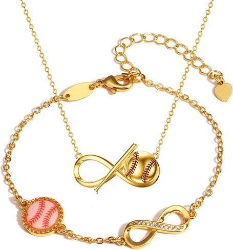 2Pcs Volleyball/Soccer/Basketball/Tennis/Baseball/Football Jewelry Set- Unisex Adjustable Braided Sports Bracelet & 14K Gold Plated Sports Pendant Necklace–Ideal Sport Fan Gifts for Teens, Women & Men in Kuwait