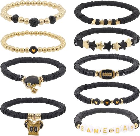 Football Charm Bracelet Beaded Stretch Bracelet for Football Sports Fan Friends Gift in Kuwait