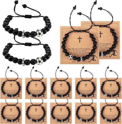 12 Set Soccer Basketball Baseball Bracelets, Adjustable Sport Beaded Bracelets with Inspirational Card for Team Fan Player Birthday Gifts Game Day Sport Party Favor Men Women in Saudi Arabia