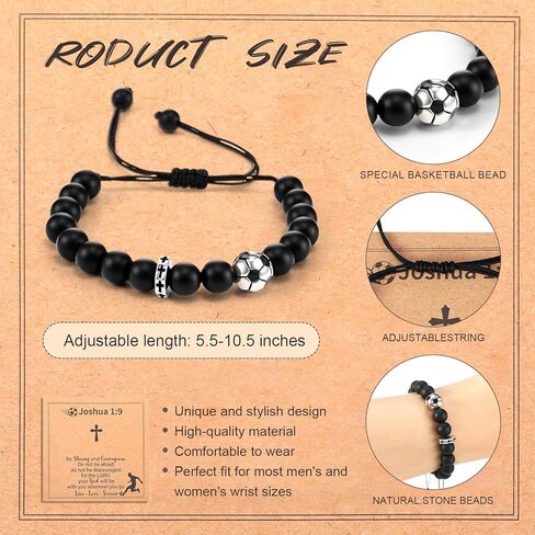 12 Set Soccer Basketball Baseball Bracelets, Adjustable Sport Beaded Bracelets with Inspirational Card for Team Fan Player Birthday Gifts Game Day Sport Party Favor Men Women in Saudi Arabia