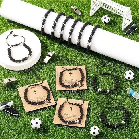 12 Set Soccer Basketball Baseball Bracelets, Adjustable Sport Beaded Bracelets with Inspirational Card for Team Fan Player Birthday Gifts Game Day Sport Party Favor Men Women in Saudi Arabia