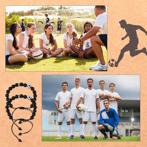 12 Set Soccer Basketball Baseball Bracelets, Adjustable Sport Beaded Bracelets with Inspirational Card for Team Fan Player Birthday Gifts Game Day Sport Party Favor Men Women in Saudi Arabia