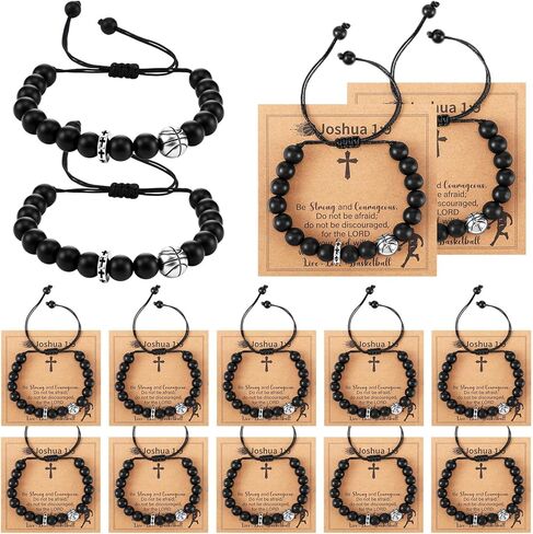 12 Set Soccer Basketball Baseball Bracelets, Adjustable Sport Beaded Bracelets with Inspirational Card for Team Fan Player Birthday Gifts Game Day Sport Party Favor Men Women in Saudi Arabia