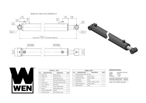 Wen Cross Tube Hydraulic Cylinder with 2-inch Bore and 6-inch Stroke (WT-2006) in Saudi Arabia