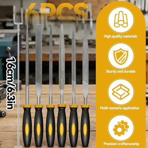 Metal File Set, 6 Piece Carbon Steel Hand Files with Dual Color Plastic Handles Needle File Rasp Set for Metal Plastic Surface Shaping in Saudi Arabia