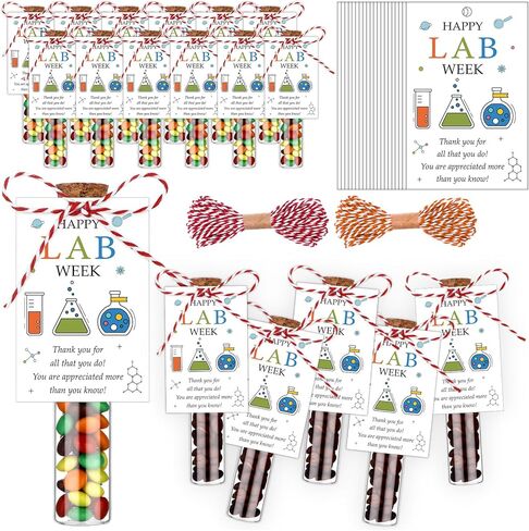 36Set Lab Week Gifts Bulk 30ml Glass Test Tubes with Caps Set Science Party Favors Thank You Gifts Happy Lab Week Cards and Rope Thank You Laboratory Tech Pathologists Workers Office Staff Gifts in Kuwait