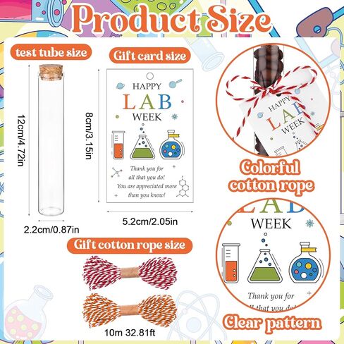 36Set Lab Week Gifts Bulk 30ml Glass Test Tubes with Caps Set Science Party Favors Thank You Gifts Happy Lab Week Cards and Rope Thank You Laboratory Tech Pathologists Workers Office Staff Gifts in Kuwait