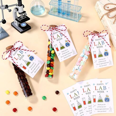 36Set Lab Week Gifts Bulk 30ml Glass Test Tubes with Caps Set Science Party Favors Thank You Gifts Happy Lab Week Cards and Rope Thank You Laboratory Tech Pathologists Workers Office Staff Gifts in Kuwait
