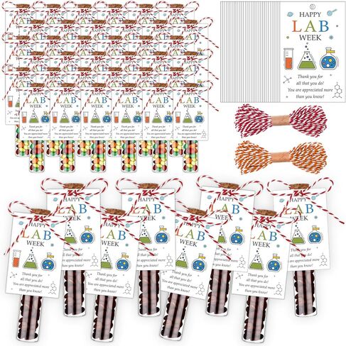 36Set Lab Week Gifts Bulk 30ml Glass Test Tubes with Caps Set Science Party Favors Thank You Gifts Happy Lab Week Cards and Rope Thank You Laboratory Tech Pathologists Workers Office Staff Gifts in Kuwait