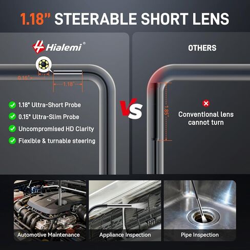 بوريسكوب 3.9 ملم، شاشة IPS 5 بوصات، كاميرا منظار 1080 بكسل مع ضوء، كاميرا فحص، ثعبان شبه صلب بطول 5 أقدام، منظار صناعي مقاوم للماء IP67 لأدوات ميكانيكي الطائرات بمحرك السيارات in Kuwait