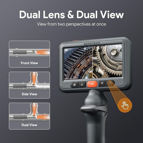 DEPSTECH Dual Lens Borescope Camera with Light, Two-Way Articulating Borescope, 5" IPS Dual View Endoscope with 0.33in Slim Probe, 1080P Waterproof Inspection Camera for Wall Auto Engine Inspect-5FT in Kuwait