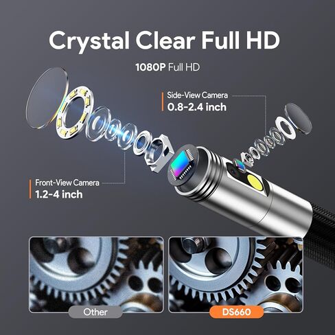 DEPSTECH Dual Lens Borescope Camera with Light, Two-Way Articulating Borescope, 5" IPS Dual View Endoscope with 0.33in Slim Probe, 1080P Waterproof Inspection Camera for Wall Auto Engine Inspect-5FT in Kuwait