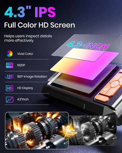 Endoscope Camera with Light,Borescope Cameras with 4.3" IPS 1920P HD Inspection Kamera IP67 Waterproof with 8 Adjustable LEDs 16.5 FT Semi-Rigid Cable Borescopes for Sewer Drain Pipe Cool Gadgets in Kuwait