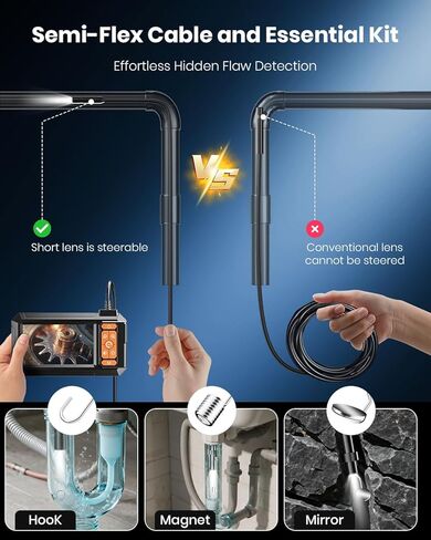 Endoscope Camera with Light,Borescope Cameras with 4.3" IPS 1920P HD Inspection Kamera IP67 Waterproof with 8 Adjustable LEDs 16.5 FT Semi-Rigid Cable Borescopes for Sewer Drain Pipe Cool Gadgets in Kuwait