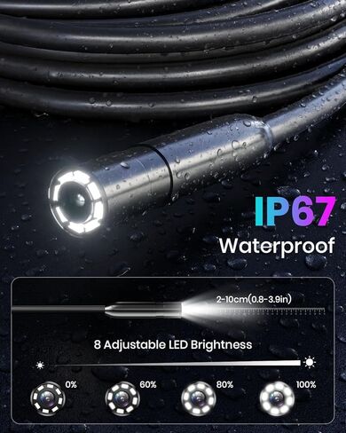 Endoscope Camera with Light,Borescope Cameras with 4.3" IPS 1920P HD Inspection Kamera IP67 Waterproof with 8 Adjustable LEDs 16.5 FT Semi-Rigid Cable Borescopes for Sewer Drain Pipe Cool Gadgets in Kuwait