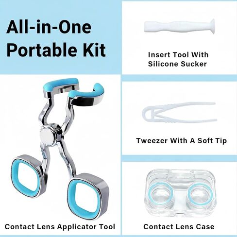 Contact Lens Applicator Tool, Eye Opener with Soft-Tip Sucker and Tweezer for Easy Insertion & Removal, Includes Portable Travel Case in Kuwait