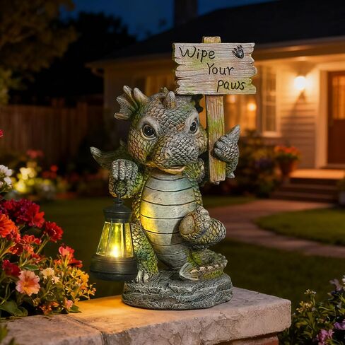 Resin Gnome تمثال في الهواء الطلق ديكور مضاد للماء الأسلحة الشمسية LED أضواء Gnome Garden Garden Sculpture Decorations for Outside Fair Patio Yard Ornament (Gnome) in Kuwait