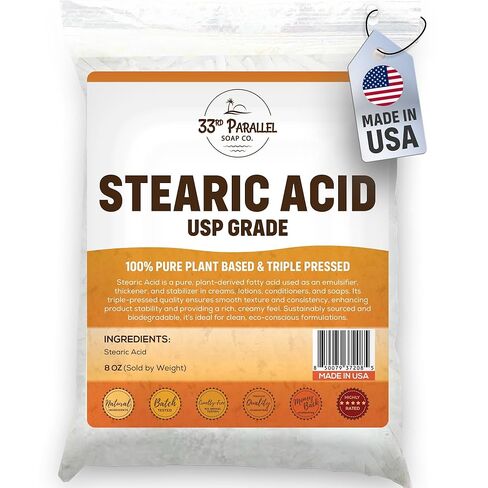Stearic Acid USP Grade (8oz) White Flakes Triple Pressed NF/USP | 100% Plant-Based, Natural Emulsifier, Solidifier & Thickener for Creams, Lotions, Soaps & Candle Making | 8 Ounces in Kuwait