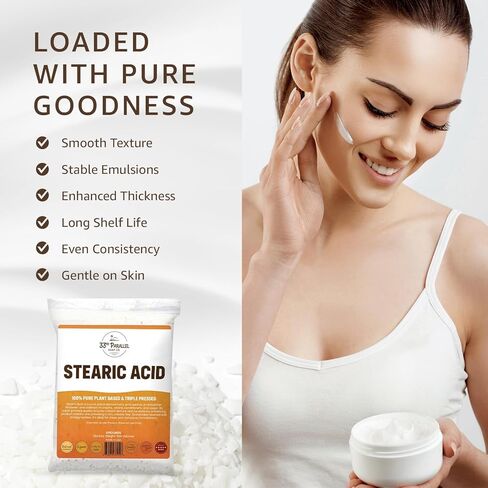 Stearic Acid USP Grade (8oz) White Flakes Triple Pressed NF/USP | 100% Plant-Based, Natural Emulsifier, Solidifier & Thickener for Creams, Lotions, Soaps & Candle Making | 8 Ounces in Kuwait