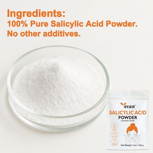 مسحوق حمض الساليسيليك النقي | حمض الساليسيليك بدرجة مستحضرات التجميل 5 أونصة (142 جم) | المكونات الأصلية لمقشر BHA DIY للعناية بالبشرة والجسم والشعر والاستخدام الصناعي in Kuwait