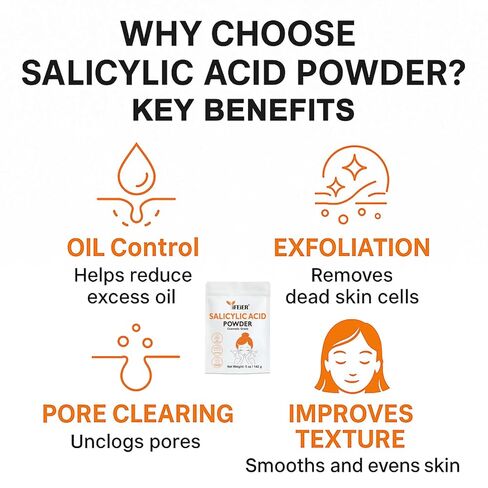 مسحوق حمض الساليسيليك النقي | حمض الساليسيليك بدرجة مستحضرات التجميل 5 أونصة (142 جم) | المكونات الأصلية لمقشر BHA DIY للعناية بالبشرة والجسم والشعر والاستخدام الصناعي in Kuwait