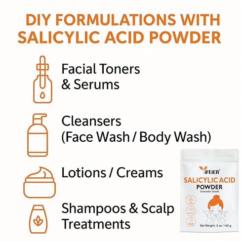 مسحوق حمض الساليسيليك النقي | حمض الساليسيليك بدرجة مستحضرات التجميل 5 أونصة (142 جم) | المكونات الأصلية لمقشر BHA DIY للعناية بالبشرة والجسم والشعر والاستخدام الصناعي in Kuwait
