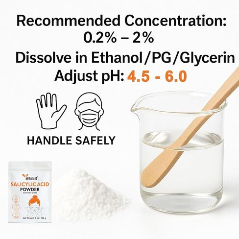 مسحوق حمض الساليسيليك النقي | حمض الساليسيليك بدرجة مستحضرات التجميل 5 أونصة (142 جم) | المكونات الأصلية لمقشر BHA DIY للعناية بالبشرة والجسم والشعر والاستخدام الصناعي in Kuwait