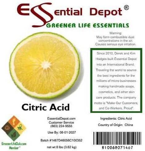 حمض الستريك الأساسي - 8 رطل - لا مائي - درجة الغذاء - حاوية PP واسعة الفم محكمة الغلق مع غطاء قابل للإغلاق ومقبض قابل لإعادة التركيب in Kuwait