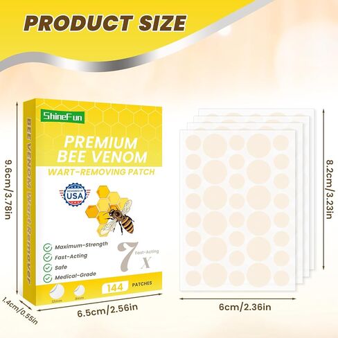 رقعات مزيلة لثآليل سم النحل ذات القوة القصوى - سريعة المفعول وغير مؤلمة وقابلة للحمل | مثالي للبشرة الحساسة والمستخدمين الذين يعانون من الألم ولجميع ألوان البشرة | 144 عدد in Kuwait