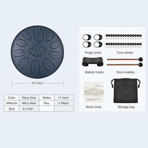 steel tongue drum 6.3 Inch 11 Notes C Key Percussion Instrument for Meditation Yoga Musical Gift for Adults and Music Lovers(Navy Blue) in Saudi Arabia