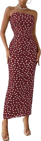 PRETTYGARDEN Women's Summer Maxi Bodycon Dresses Strapless Tube Top Slit Floral Printed Party Club Long Dress in Kuwait