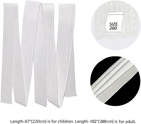 حزام ناعم طويل بطول 8.6 قدم للفنون القتالية والكاراتيه والتايكوندو والجودو (أبيض) in Kuwait