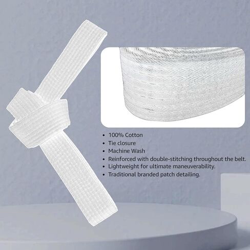 حزام ناعم طويل بطول 8.6 قدم للفنون القتالية والكاراتيه والتايكوندو والجودو (أبيض) in Kuwait