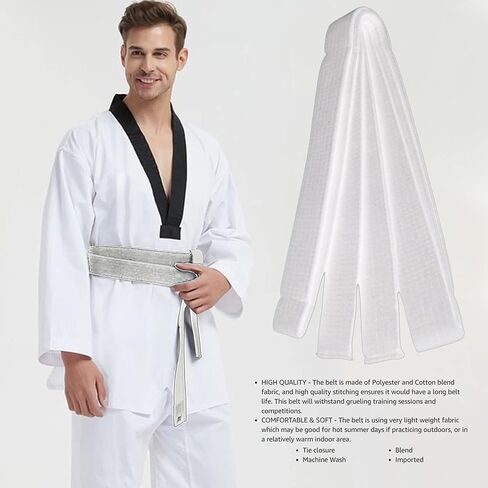 حزام ناعم طويل بطول 8.6 قدم للفنون القتالية والكاراتيه والتايكوندو والجودو (أبيض) in Kuwait