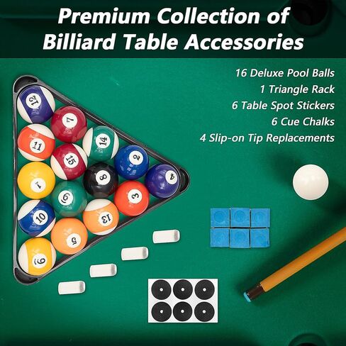 Billiard Pool Balls with Triangle Ball Rack, Cue Chalks, Table Spot Stickers & Tip Replacements - Pool Table Accessories in Kuwait