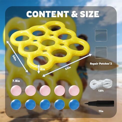 مجموعة ألعاب ألعاب البلياردو تيك تاك تو وألعاب حمام السباحة - ألعاب ساحة خارجية قابلة للنفخ للأطفال والبالغين والعائلة، مع 10 كرات للبالغين والمراهقين والأطفال من 2 إلى 10 لاعبين in Kuwait