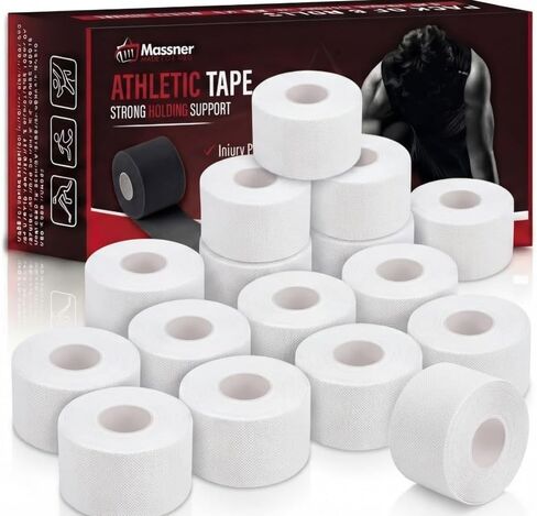 شريط رياضي أبيض 1.5 بوصة × 45 قدم لكل لفة (إجمالي 360 قدمًا) عبوة من 8 - شريط رياضي قوي للمعصمين والكاحلين واليدين - شريط رياضي خالٍ من اللاتكس للتدريب وكرة القدم والجري والتعافي من رفع الأثقال in Kuwait