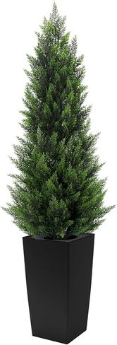طول 4 أقدام 2 مجموعة من شجرة الأرز الاصطناعية ، نباتات Cypress Faux واقعية داخلية مع زهرة مربعة ، شجيرات دائمة الخضرة في الهواء الطلق لغرفة المعيشة المنزل ديكور الشرفة الأمامية in Kuwait