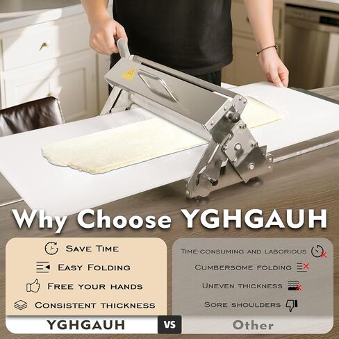 رقاقة عجين جديدة مطورة قابلة للطي مقاس 15.5 بوصة، أسطوانة عجين يدوية قابلة للتعديل بسمك، ماكينة من الفولاذ المقاوم للصدأ، معجنات الخبز والخبز، للمخابز المنزلية والتجارية in Kuwait