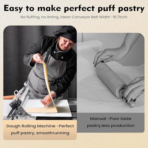 رقاقة عجين جديدة مطورة قابلة للطي مقاس 15.5 بوصة، أسطوانة عجين يدوية قابلة للتعديل بسمك، ماكينة من الفولاذ المقاوم للصدأ، معجنات الخبز والخبز، للمخابز المنزلية والتجارية in Kuwait