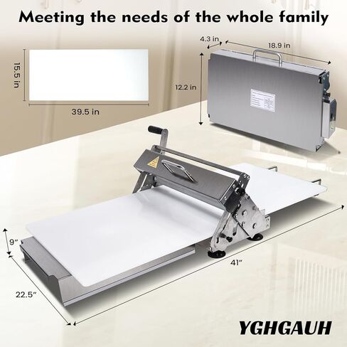 رقاقة عجين جديدة مطورة قابلة للطي مقاس 15.5 بوصة، أسطوانة عجين يدوية قابلة للتعديل بسمك، ماكينة من الفولاذ المقاوم للصدأ، معجنات الخبز والخبز، للمخابز المنزلية والتجارية in Kuwait