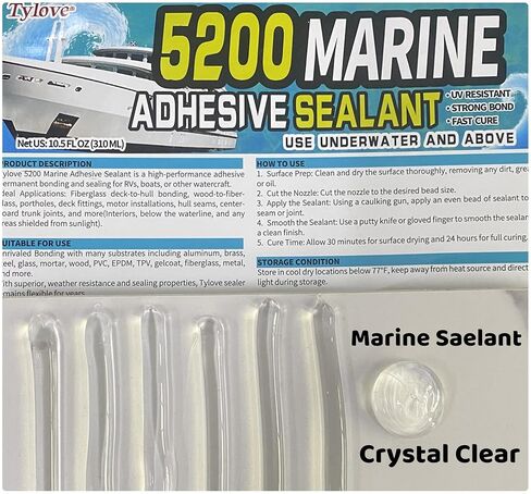 [شفاف كريستالي] 5200 مانع التسرب البحري الشفاف - لاصق مقاوم للماء مقاوم للأشعة فوق البنفسجية للقوارب والنوافذ والزجاج والتطبيقات البحرية صديق للبيئة، رائحة منخفضة (أنبوب 10.5 أونصة) in Kuwait